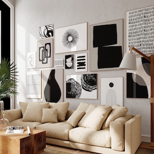 Black Abstract Prints, Black and White Wall Art, Black Modern Artwork, Gallery Wall Set, Living Room Wall Decor, Printable Abstract Art