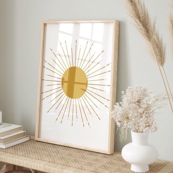 Retro Sun Print, Sun Wall Art, Boho Sun Art, Sunshine Poster, Sun Nursery Wall Art Sun, Sunburst Wall Art, Boho Nursery Printable, Download