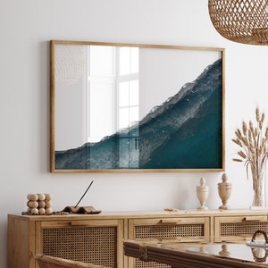 Sztuka ścienna oceanu, wystrój boho plaży, malowanie fal, sztuka ścienna plaży, sztuka nadmorska, abstrakcyjna sztuka plażowa, duże niebieskie dzieło sztuki, sztuka ścienna do druku zdjęcie 1