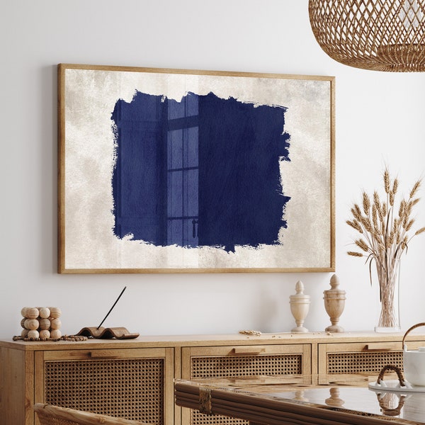 Navy Blue Abstract Wall Art, Navy Blue Prints, Abstract painting, Contemporary artwork, Color Block Art, Bedroom Wall Art, Digital Download