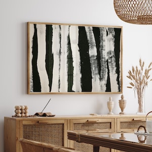 Schwarze abstrakte Kunst, schwarz und beige Druck, Art Deco Malerei, modernes Poster, neutrale minimalistische Kunst, Pinselstriche Druck, druckbare Wandkunst