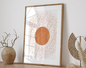 Boho Sun Wall Art, Burn Orange Art, Printable Wall Art, Terracotta Print, Sun Poster, Retro Sun Print, Boho Home Decor, Digital Download