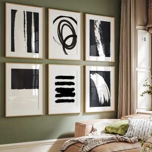 Schwarzweiße Drucke, Schwarze abstrakte Kunst, 6er-Set Drucke, schwarze Galeriewand, moderne Linie Kunst, abstrakte Drucke, druckbare Wandkunst
