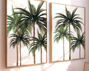 Juego de láminas con estampado de palmeras, arte costero tropical, decoración bohemia (descarga digital)