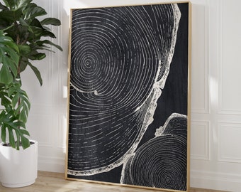 Tree Rings Wall Art, Large Abstract Art, Nature Print, Tree Log Slice Art, Nordic Decor, Black and beige art,Bedroom Wall Art, Printable Art
