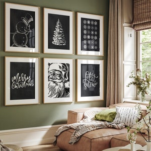 Black Christmas Prints, Traditional Christmas, Christmas Gallery, Vintage Christmas Print, Printable Christmas, Winter Decor, Digital Print