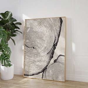 Tree Rings Art, Neutral Abstract Print, Nature Wall Art, Tree Log Slice Art, Nordic Decor, Living Room Decor, Abstract Lines, Printable Art