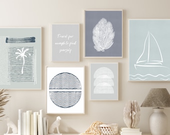 Beach Gallery Wall, Set of 6 Prints, Coastal Print, Beach House Decor, Printable Gallery Wall, Coastal Wall Art, Beach Art, Digital Download