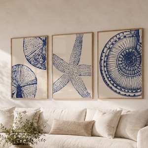 Arte de parede costeira, gravuras de praia, arte moderna de praia, arte costeira azul, decoração costeira, dólar-da-areia, decoração de casa de praia, arte para imprimir