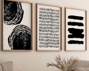 Black and White Art, Black Abstract Prints, Set of 3 Prints, Black Gallery Wall, Modern Line Art, Abstract Prints, Downloadable Prints