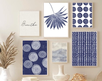 Indigo Blue Prints, Coastal Gallery Wall, Set of 6 Prints, Modern Beach Art, Abstract Beach Art, Beach Printable , Digital Download