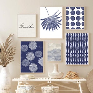 Indigo Blue Prints, Coastal Gallery Wall, Set of 6 Prints, Modern Beach Art, Abstract Beach Art, Beach Printable , Digital Download