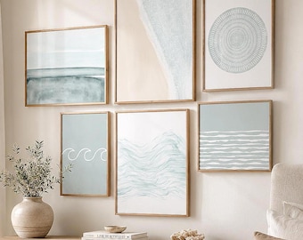 Conjunto de quadros decorativos com tema costeiro, estampas costeiras em tons de azul, arte de parede para casa de praia, decoração de quarto com tema costeiro, conjunto de arte oceânica para imprimir, download digital.