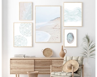 Beach Wall Art, Coastal Gallery Wall, Set of 5 Prints, Coastal Home Decor, Boho Coastal, Beach Printable, Beach painting, Instant Download