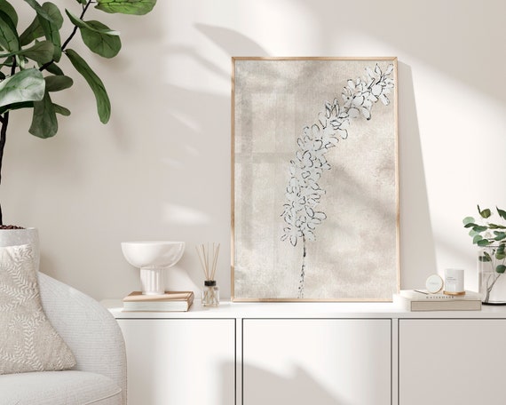White Flower Print, Printable Wall Art, Botany Print, Painted Flower, White Botanical Art, Neutral Beige, Farmhouse Wall Art, Digital Poster