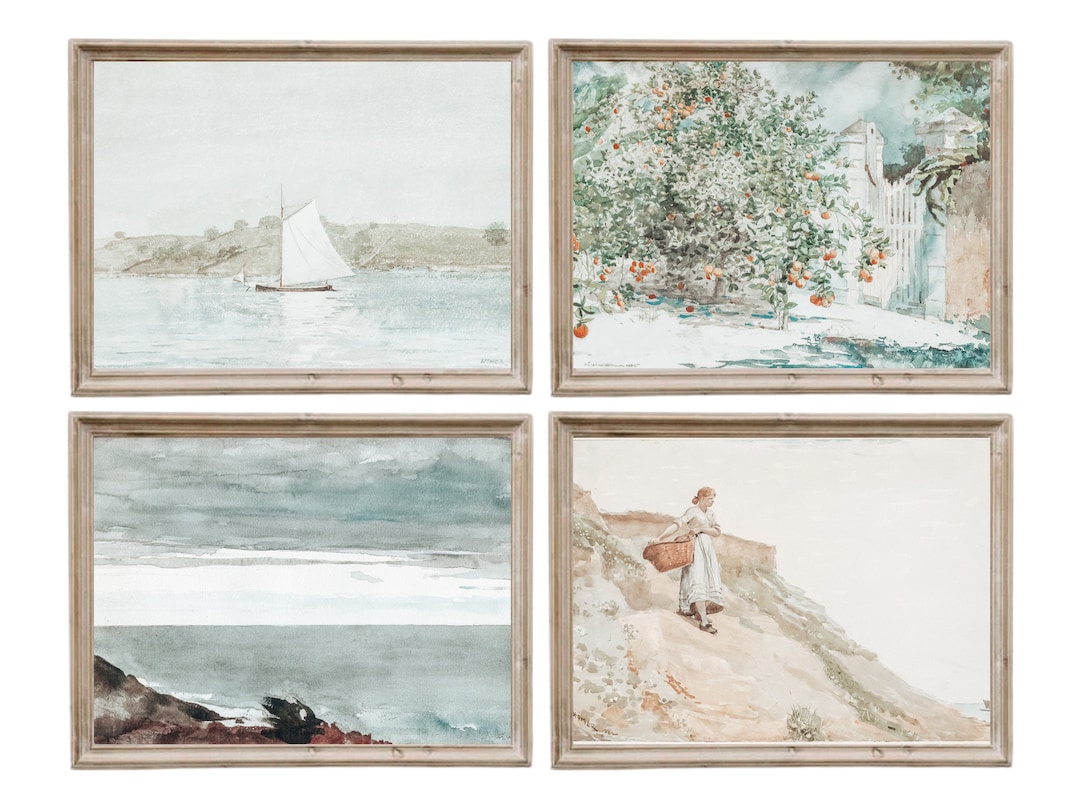 Vintage Coastal Wall Art, Beach Landscape Print, Seaside Painting