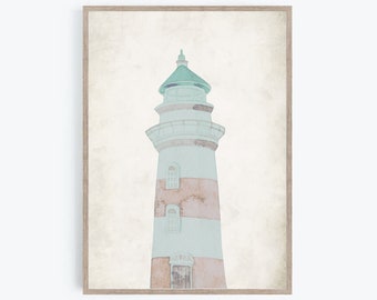 Stampa faro, arte della parete nautica, decorazione della parete costiera, pittura del faro, arte del vivaio nautico, arte della parete del bagno, download istantaneo