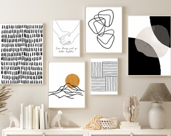 Printable Wall Art, Black and White Gallery Wall, Set of 6 Prints, Modern Line Art, Abstract Wall Print, Minimalist Prints, Digital Download