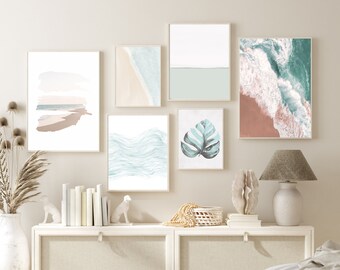 Beach Wall Art, Gallery Wall Prints, Set of 6 Prints, Wave Art, Ocean Printable, Coastal Art, Beach House Decor, Instant Download