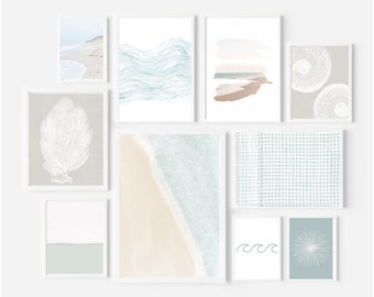 Boho Beach Gallery Wall, Set of 10 Prints, Boho Coastal Wall Art, Beach Printable, Ocean Photograph, Abstract Beach Prints, Instant Download