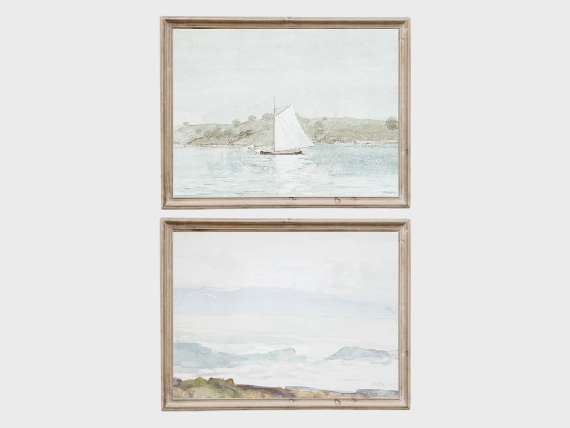 Vintage Beach Wall Art Set of 2 Prints Coastal Landscape Etsy