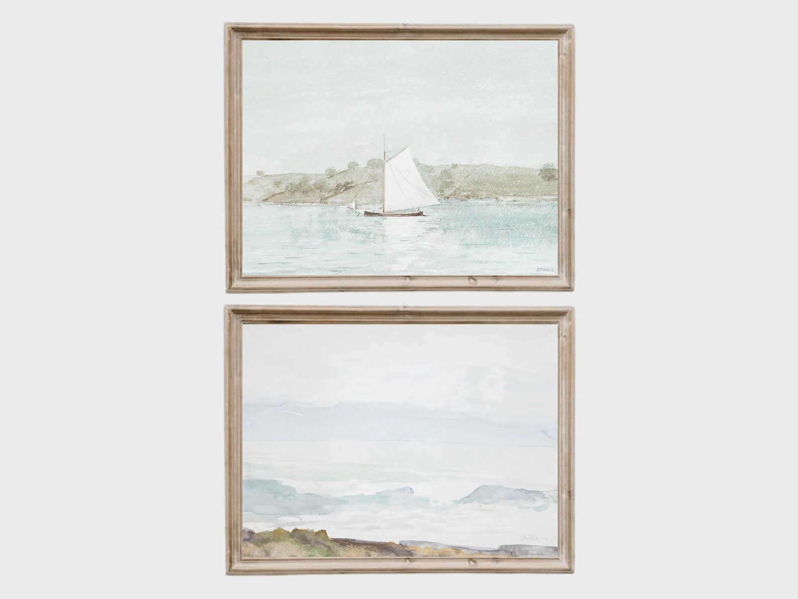 Vintage Beach Wall Art Set of 2 Prints Coastal Landscape Etsy