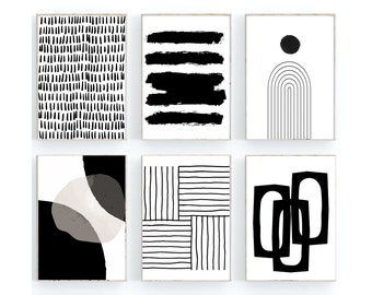 Black and White Modern Art Prints: Gallery Wall Set of 6 (Digital Download)