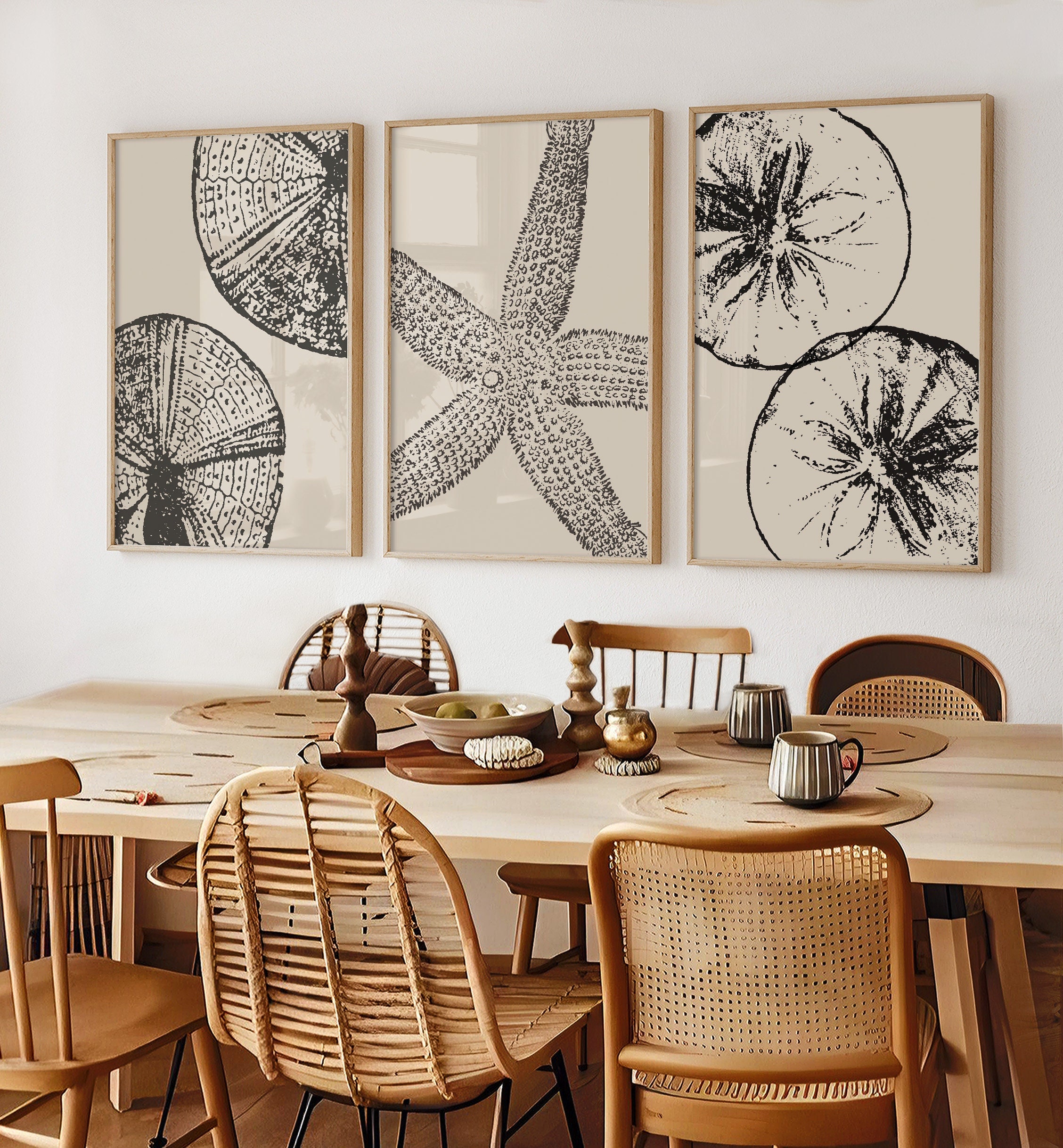 Neutral Coastal Wall Art, Set of 3 Beach Prints, Modern Abstract Beach Art, Sea Shell Prints, Sand Dollar, Beach House Decor, Printable Art
