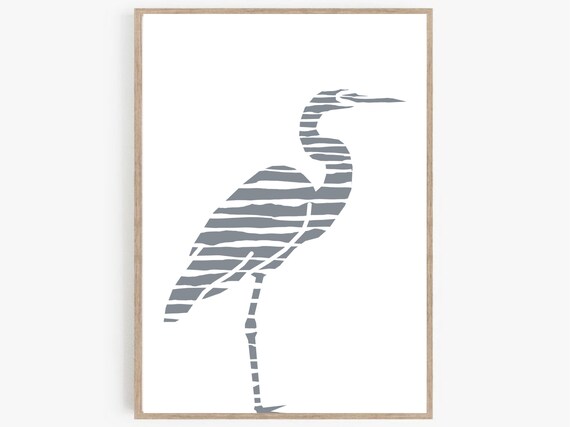Blue Heron Art, Heron Print, Beach Prints, Coastal Birds, Nautical Nursery, Modern Beach Art, Ocean Theme Nursery, Digital Download