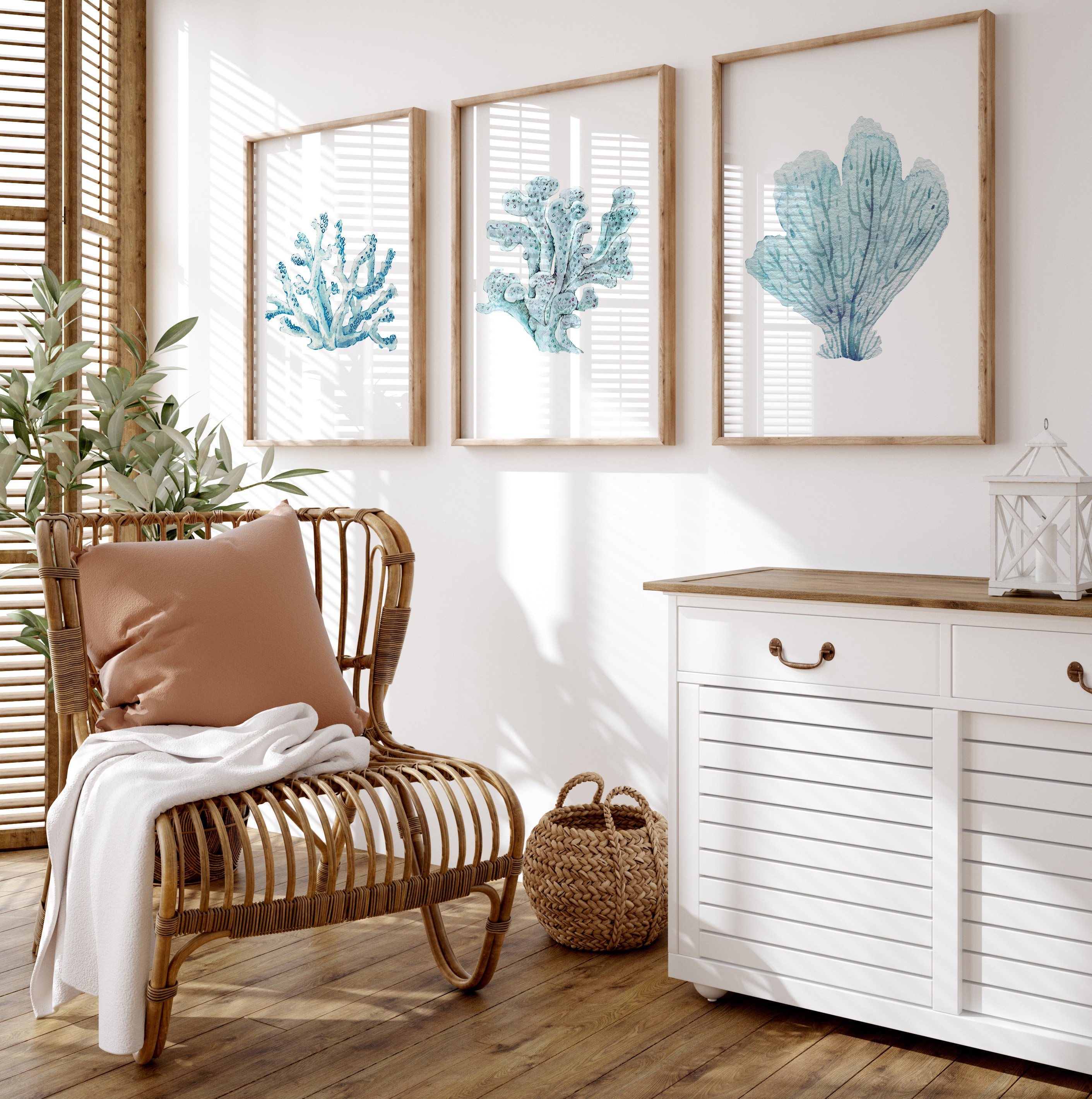Coastal Wall Art, Set of 3 Beach Prints, Coral Sea Fans, Coral Prints ...