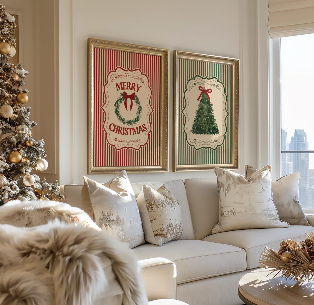 Vintage Christmas Prints, Traditional Christmas Art, Candy Cane Stripe
