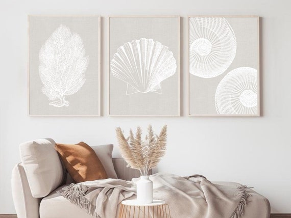 Neutral Coastal Wall Art, 3 beach prints, Coral Wall Art, Vintage Coastal Prints, Coastal Chic Decor, Neutral Artwork, Printable Art