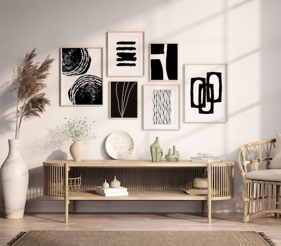 Black and White Prints, Black and White Gallery Wall, Set of 6 Prints, Black Art, Modern Wall Decor, Minimalist Art, Digital Download