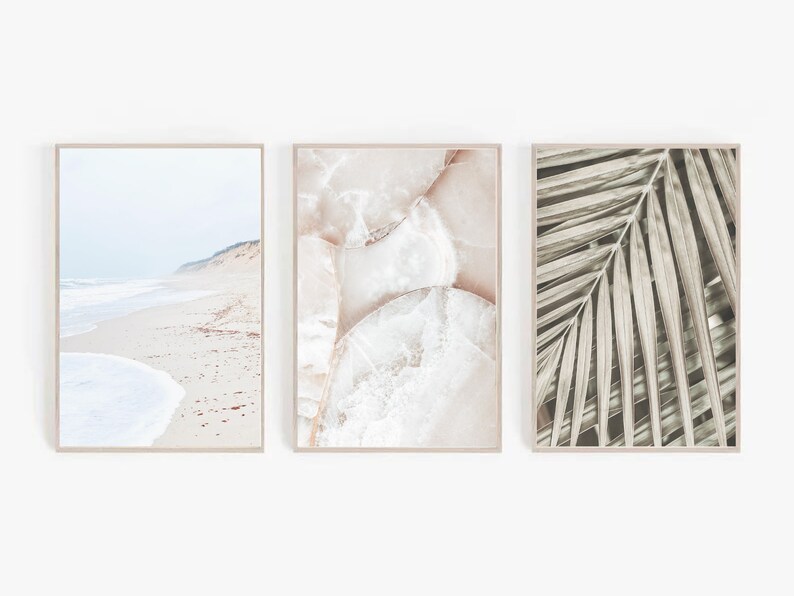 Coastal Chic Gallery Wall, Beach Digital Prints, Beachy Boho Art, Coastal Abstract, Neutral Beach Art, Beach Home Decor, Afdrukbare Muurkunst afbeelding 4