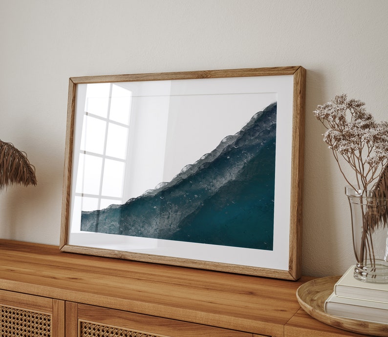 Sztuka ścienna oceanu, wystrój boho plaży, malowanie fal, sztuka ścienna plaży, sztuka nadmorska, abstrakcyjna sztuka plażowa, duże niebieskie dzieło sztuki, sztuka ścienna do druku zdjęcie 5