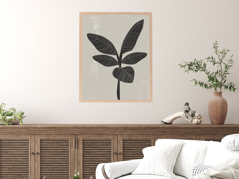Black Palm Leaf Print Leaf Wall Art Botany Print Tropical | Etsy
