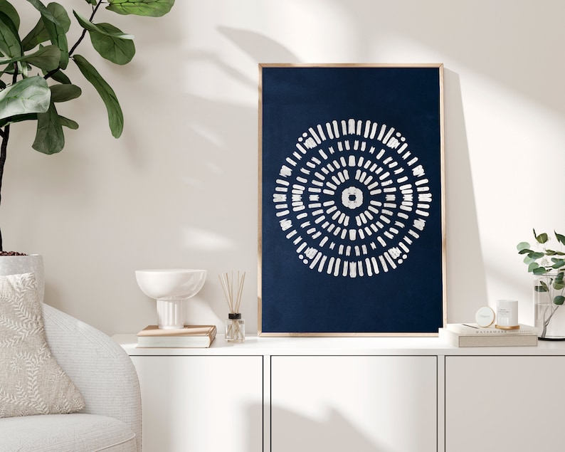 Navy Blue Abstract Wall Art Indigo Blue Prints 3 Piece Set Etsy
