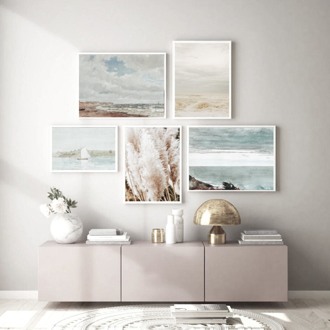 Vintage Coastal Wall Art, Beach Gallery Wall, Antique Beach Scene ...