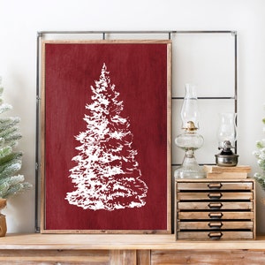 Impression de sapin de Noël rouge : oeuvre d'art murale des Fêtes (téléchargement numérique)
