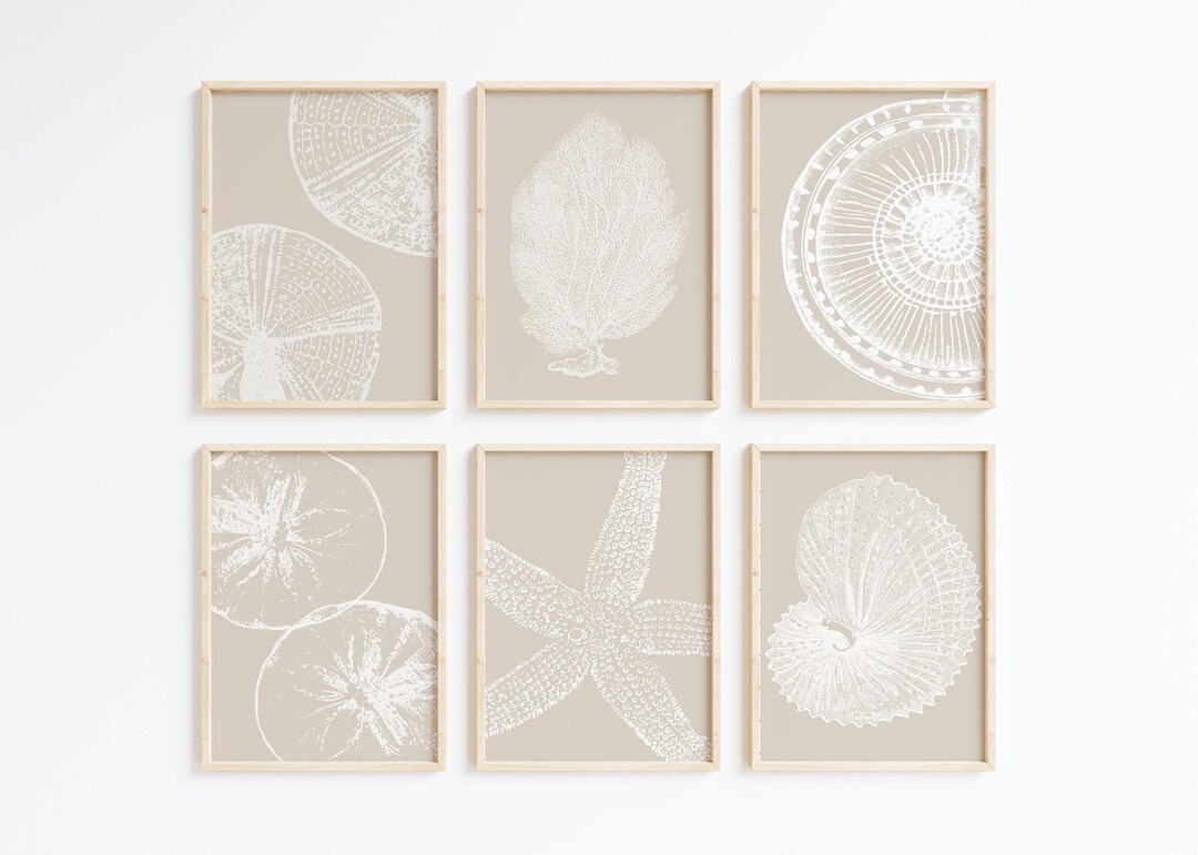 Neutral Coastal Wall Art, Beach Prints, Set of 6 Prints, Boho Beach ...