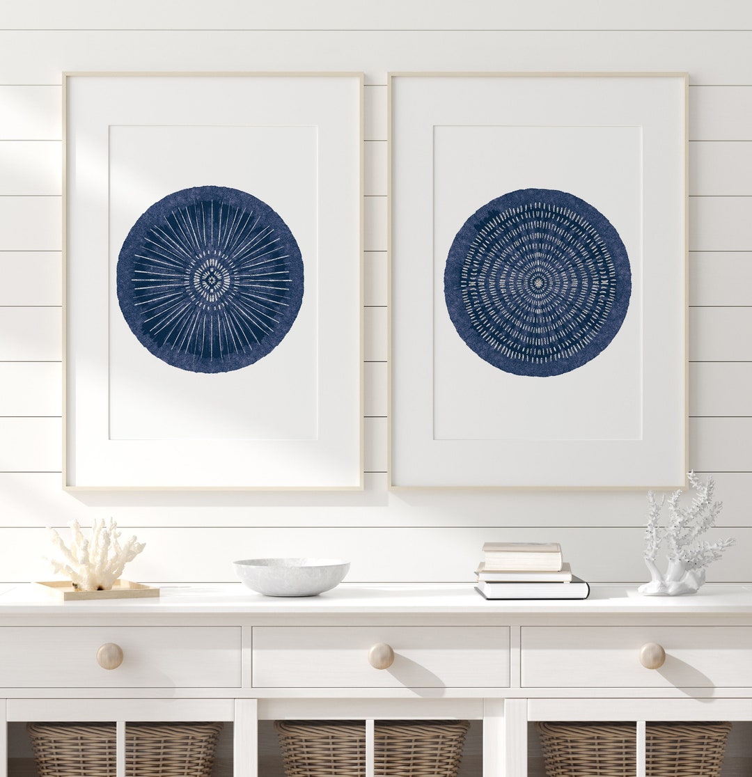 Navy Blue Abstract Wall Art, Indigo Blue Prints, Set of 2 Prints ...