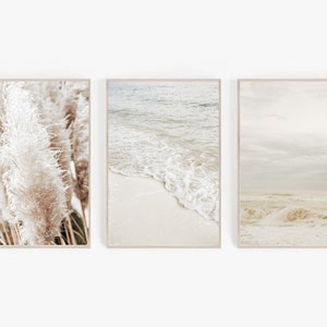 Coastal Chic Gallery Wall, Beach Digital Prints, Beachy Boho Art, Coastal Abstract, Neutral Beach Art, Beach Home Decor, Afdrukbare Muurkunst afbeelding 2