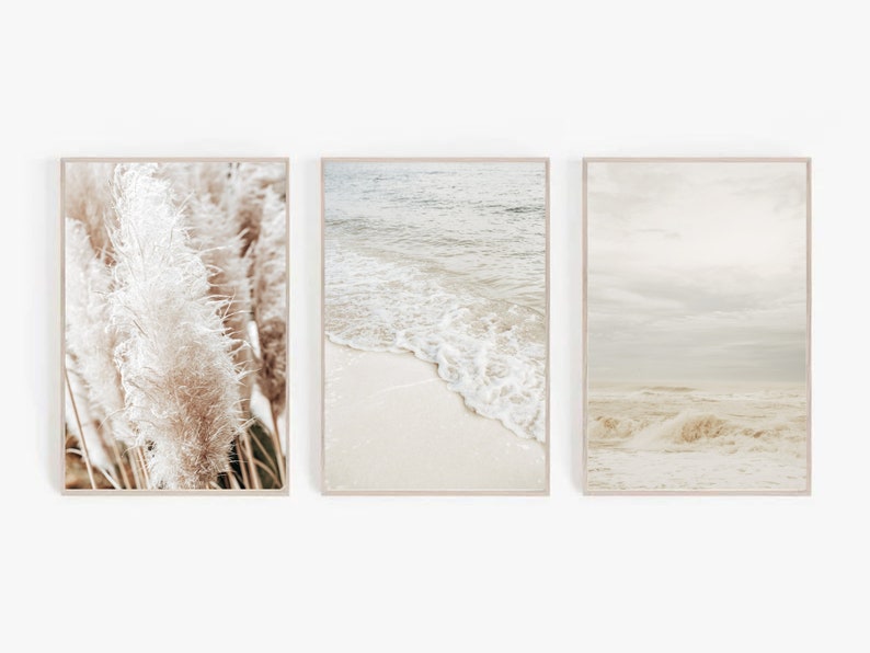 Coastal Chic Gallery Wall, Beach Digital Prints, Beachy Boho Art, Coastal Abstract, Neutral Beach Art, Beach Home Decor, Afdrukbare Muurkunst afbeelding 2