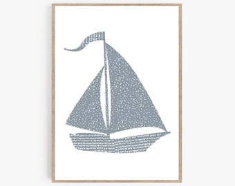 Sailboat Print, Sailboat Wall Art, Beach Prints, Beach Nursery, Sailboat Print for Nursery, Modern Nautical Art, Ocean Art, Printable