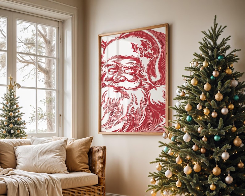 Santa Art, Vintage Santa Print, Weihnachten druckbare Wandkunst, Vintage Weihnachtsdekor, Weihnachtsplakat, herunterladbare Santa druckbare Kunst Bild 4