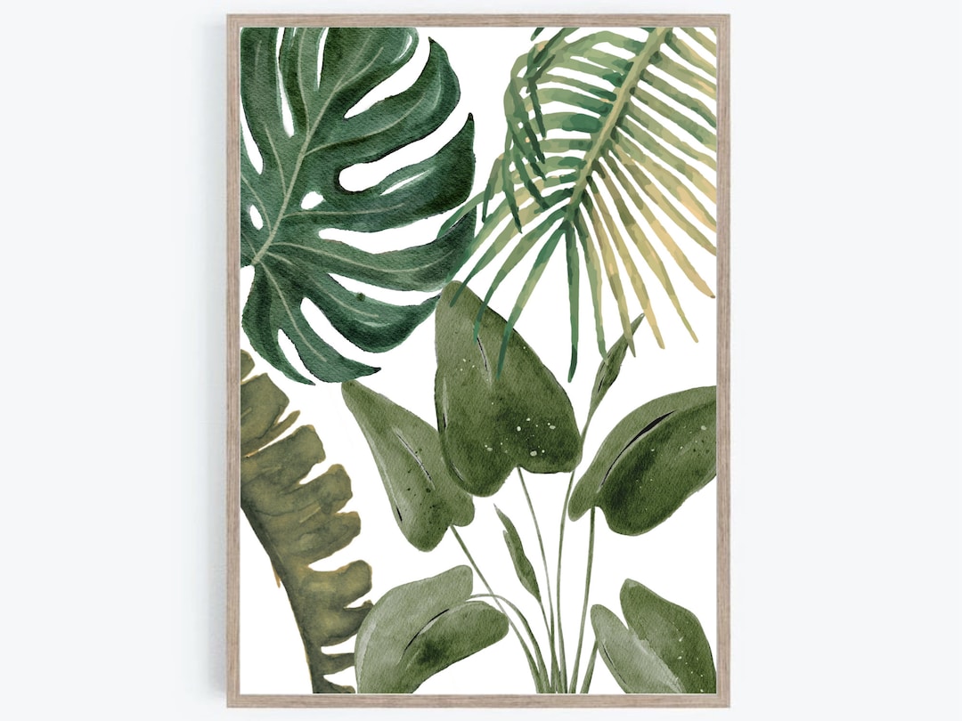 Boho Botanical Print, Tropical Leaves Print, Palm Leaf Wall Art, Green ...
