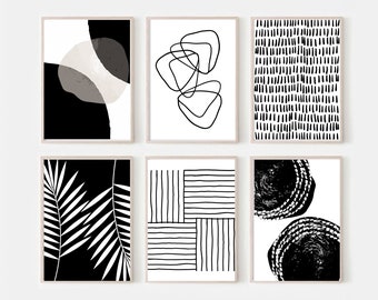 Printable Wall Art, Black and White Prints, Set of 6 Prints, Black Gallery Wall, Modern Line Art, Abstract Prints, Downloadable Prints