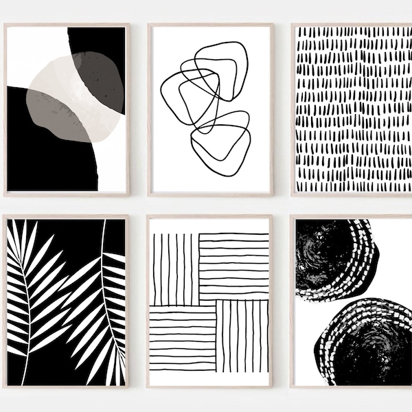 Printable Wall Art, Black and White Prints, Set of 6 Prints, Black Gallery Wall, Modern Line Art, Abstract Prints, Downloadable Prints