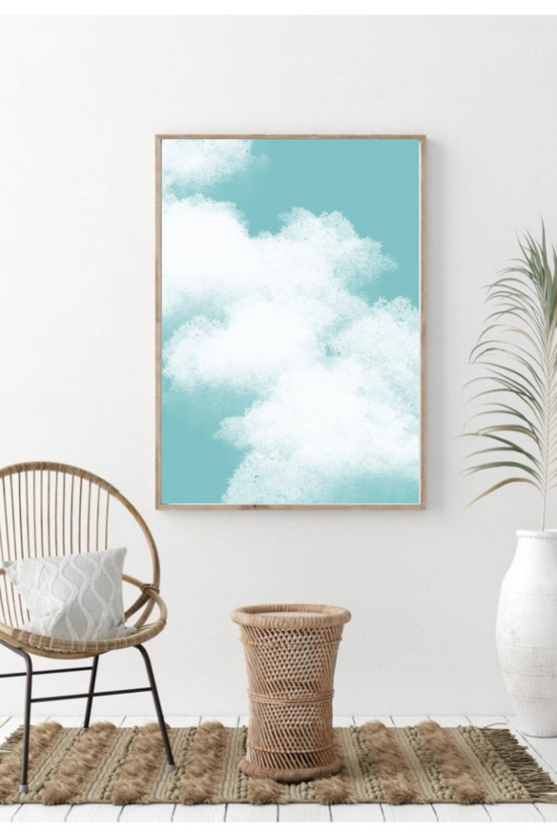 Cloud Print Blue Wall Art Blue Sky With Clouds Bedroom Wall Etsy