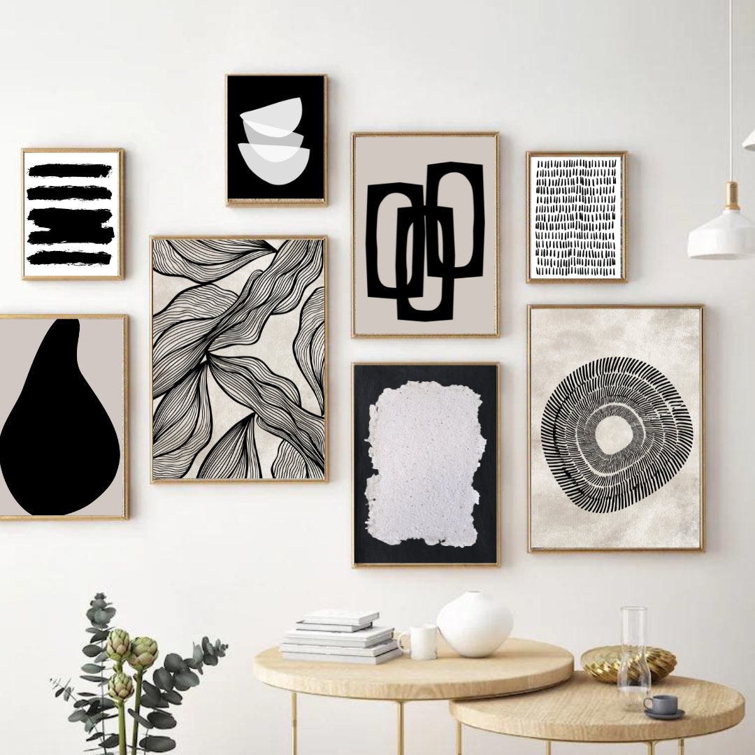 Black and White Wall Art, Modern Gallery Wall, Living Room Art Set ...
